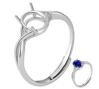 PLIGREAT 925 Sterling Silver Ring Blank, 6×8 mm Adjustable Empty Ring Bases Oval Setting Rings Holder for Women Handmade Jewelry Making DIY Crafts, Silver