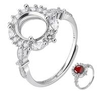 PLIGREAT 925 Sterling Silver Ring Blank, 8×10 mm Oval Empty Ring Bases Adjustable Rhinestone Mounting Rings Holder Settings for Women Handmade Jewelry Making DIY Crafts, Silver