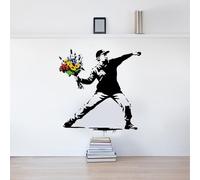 PLIGREAT Banksy Man Throwing Flowers Wall Stickers Removable Vinyl Wall Decals Creative Banksy Graffiti Art Mural Decals for Bedroom Living Room Nursery Office Home DIY Decor, 90 x 30cm