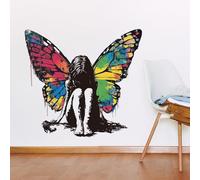 PLIGREAT Banksy Wings Girl Wall Sticker - Removable Vinyl Wall Art Decal