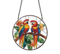 PLIGREAT Beautiful Birds Window Hanging Painted Parrot on The Branch Acrylic Art Ornament for for Garden Home Indoor Outdoor Window Wall Hanging Decor