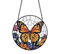 PLIGREAT Black Art Butterflies Stained Suncatcher Window Wall Hangings Ornament Watercolor Flowers Painted Acrylic Glass Panel Crafts for Garden Home Indoor and Outdoor Hanging Decoration