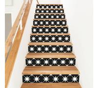 PLIGREAT Black with Beige Star Stair Risers Decals, 15 Pack Peel and Stick Staircase Stickers Self-Adhesive Creative Art Staircase Murals for Steps DIY Home Hotel Stair Makeover Decor, 18x100cm