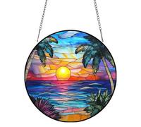PLIGREAT Blue Ocean Acrylic Window Hanging Sunset Sun Catcher Patio Garden Panel Hanging Ornament for Living Room Bedroom Window Decoration Home Wall Art Decor Memorial Gifts