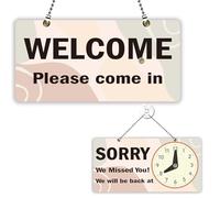 PLIGREAT Bohemian Block Style Open Signs Double Sided Open Closed Sign Business Welcome Hours Acrylic Plaque for Retail Store Bar Cafes Window Wall Decor Hanging Door Sign with Chain, 30x15 cm