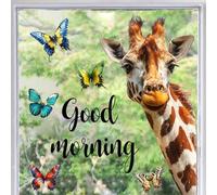 PLIGREAT Cartoon Giraffe Window Clings, Colorful Butterfly Window Stickers Good Morning Giraffe Peel and Stick Windows Decals for Living Room Bedroom School Glass Door Home Decoration