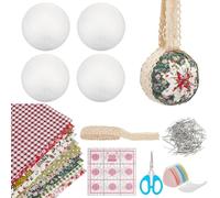 PLIGREAT Crafts Quilted Ornaments Kit, Include 4 Pcs Foam Balls 10 Pcs Floral Fabric 3m Lace Ribbon and Other Tools for Christamas Tree Hanging Decor DIY Craft Supplies