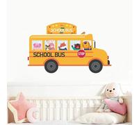 PLIGREAT Cute Cartoon Animals School Bus Wall Stickers Removable Vinyl Peel and Stick Wall Decals for Nursery Playroom Dining Living Room Bedroom Wall Decoration Home Indoor DIY Wall Art Decor