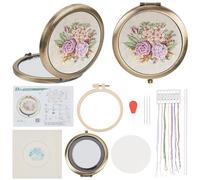 PLIGREAT DIY Embroidery Mirror Kit Purple Floral Stamped Cross Stitch Mirror Kit for Beginner Starter with Instruction Vintage Portable Hand Mirrors Crafts Gift for Women