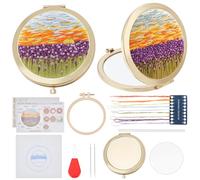 PLIGREAT DIY Embroidery Mirror Kit Tulips Stamped Cross Stitch Mirror Kit Flower Mirror Embroidery for Beginner Starter Vintage Portable Round Mirror Metal Compact Mirror Crafts Gift for Women