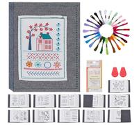 PLIGREAT DIY Stitch Book Embroidery for Beginner Adults, 2026 Embroidery Stitch Guide Sewing Practice Samplers Set with 24 Colors Embroideries Floss, 2 Threaders, 1 Set of 16 Needles, 10 Pages