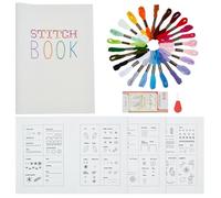 PLIGREAT DIY Stitch Book Embroidery for Beginner Adults, Embroidery Stitch Guide Sewing Practice Samplers Set with 24 Colours Embroidery Floss, 2 Threaders, 1 Set of 16 Needles, 4 Pages