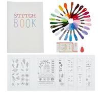 PLIGREAT DIY Stitch Book Embroidery for Beginner Adults, Embroidery Stitch Guide Sewing Practice Samplers Set with 24 Colours Embroidery Floss, 2 Threaders, 1 Set of 16 Needles, 6 Pages