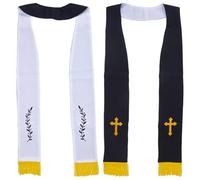 PLIGREAT Embroidered Reversible Stole with Cross, 74 Inch Pastor Shawl with Tassels Black Priest Stole for Wedding Church Men and Women