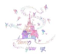 PLIGREAT Fairy Castle Wall Stickers for Nursery Baby Bedroom Playroom Vinyl Removable Never Grow Up Quotes Butterfly Wall Decals Home Indoor DIY Art Decor