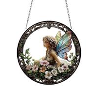 PLIGREAT Flower Fairy Acrylic Suncatcher, Nature Floral Window Wall Hanging Ornament Painted Colorful Art Crafts Suncatcher for Garden Home Outdoor Hanging Decor Women Gift