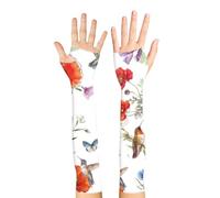 PLIGREAT Gardening Sleeves, Birds and Florals Arm Sleeves Sun Protective Arm Cooling Sleeves Thorn Proof Sleeves to Cover Arms for Garden Outdoor Sports Gardening Gift for Plant Lover Women Men