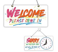 PLIGREAT Graffiti Open Closed Sign Double Sided Please Come In Sign with Clock Sorry We Missed You Signs for Business Retail Store Window Wall Decor Hanging Door Signs with Chain, Rainbow Color