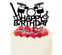 PLIGREAT Happy Birthday Cake Toppers, Black Acrylic Cake Toppers Cupcake Toppers, Music Cake Topper for Bands Music Players Musicians Birthday Party Cake Decorations Cake Shops Supplies