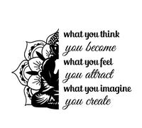 PLIGREAT Inspirational Quotes Wall Stickers, Removable Vinyl Wall Decals, Black Buddha Lotus Wall Sticker for Gym Yoga Meditation Room Pilates Studio Wall Decorations Home Indoor Window Wall Art Decor