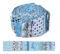 PLIGREAT Jelly Roll Fabrics, 40 Pcs Blue Cotton Quilting Fabric 2.55×39.3" Pre-Cut Strips Fabric Patchwork for Quilting and Sewing 20 Assorted Floral Prints Bundles for Cloths DIY Crafts
