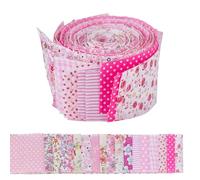 PLIGREAT Jelly Roll Fabrics, 40 Pcs Cotton Quilting Fabric 2.55×39.3" Pre-Cut Strips Fabric Patchwork for Quilting and Sewing 20 Assorted Floral Prints Bundles for Cloths DIY Crafts, Pink