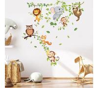 PLIGREAT Jungle Animals Wall Decals Cartoon Vine Climbing Wall Stickers Monkey Sloth Lion Elephant Owl Squirrel Wall Decor Removable Vinyl Wall Stickers for Kids Nursery Bedroom Classroom Wall Decor