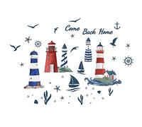 PLIGREAT Lighthouse Seagull Sailboat Wall Stickers Removable Vinyl Peel and Stick Wall Decals for Nursery Bedroom Playroom Living Room Wall Decorations Home Indoor DIY Nautical Wall Art Decor