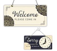 PLIGREAT Mandala Welcome Open Sign Double-Sided Open Closed Sign with Clock Sorry We Missed You Signs for Business Retail Store Window Wall Decor Hanging Door Signs with Chain