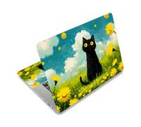 PLIGREAT Oil Painting Cat Laptop Skin Stickers Cutable Universal Size Fits 12" 13" 13.3" 14" 15 Inch Laptop Cute Yellow Flower Removable Waterproof Notebook Art Decals PC Protector Cover Sticker