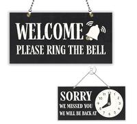 PLIGREAT Open Closed Sign, Please Ring The Bell Open Sign Sorry We Missed You Signs with Clock Double Sided Hanging Door Signs for Business Retail Store Window Wall Decor with Chain