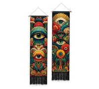PLIGREAT Pack of 2 Abstract Eye Wall Tapestry, Plants Florals Wall Hanging with Tassels Vintage Tapestry for Bedroom Living Room Home Decorations Art Tapestries, 130 x 33cm