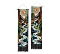 PLIGREAT Pack of 2 Abstract River Wall Tapestry, Forest Landscape Long Vertical Tapestry Aesthetic Wall Hanging with Tassels for Bedroom Living Room Bathroom Home Art Decor, 130 x 33cm