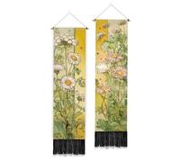 PLIGREAT Pack of 2 Dandelion Pattern Tapestry, Floral Wall Hanging with Tassels Vertical Vintage Wall Tapestry for Bedroom Living Room Long Narrow Home Art Decor Gift, 130 x 33cm