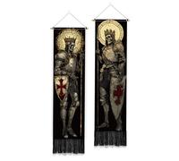 PLIGREAT Pack of 2 Medieval Tapestry, Skull Knight Vertical Vintage Art Wall Hanging with Tassels Aesthetic Wall Tapestry for Bedroom Living Room Long Narrow Home Art Decor Gift, 130 x 33cm