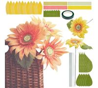 PLIGREAT Precut Crepe Paper Making Kit with Instruction Tissue Paper Floral Stem Wire Green Floral Tape for Beginners Flower Making Birthday Party Decoration, Sunflower