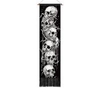 PLIGREAT Skeleton Vertical Tapestry, Gothic Skull Wall Hanging with Tassel Long Narrow Wall Tapestry for Bedroom Bathroom Living Room Home Art Decor Housewarming Gift, 130x33cm