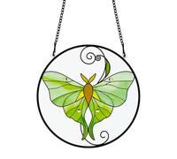 PLIGREAT Suncatchers Green Luna Moth Acrylic Stained Glass Sun Catchers Summer Patio Garden Hanging Tree Ornaments for Living Room Bedroom Playroom Window Decoration Wall Art Decor Memorial Gifts