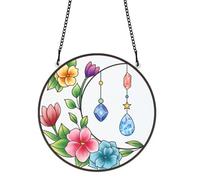 PLIGREAT Suncatchers Moon Crystal Flower Acrylic Stained Glass Sun Catcher Summer Patio Garden Hanging Tree Ornament for Bedroom Living Room Window Decoration Wall Art Decor Housewarming Memorial Gift