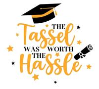 PLIGREAT The Tassel was Worth the Hassle Wall Decal, Removable Vinyl Graduation Quote Sticker, Motivational Mural for Bedroom Living Room Office Graduation Party Decor