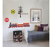 PLIGREAT Train Railway Road Sign Wall Stickers, Removable Vinyl Peel and Stick Wall Decals for Nursery Bedroom Playroom Daycare Center Wall Decoration Home Indoor Fun DIY Wall Art Decor