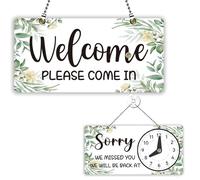 PLIGREAT Watercolor Leaves Open Closed Sign for Bussiness, Please Come In Open Signs Double Sided Hours Plaque for Retail Store Bar Bakery Shop Window Wall Decor Hanging Door Sign with Chain