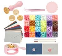PLIGREAT Wax Seal Stamp Kit Complete Sealing Wax Kit with 24 Colors 960 Pcs Wax Seal Bead 10 Pcs Envelopes 3 Pcs Stamps Metallic Pen for Craft Making Lovers Womens Birthday Gift Decoration Set