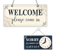 PLIGREAT Welcome Open Sign Double Sided Open Closed Sign with Clock Sorry We Missed You Signs for Business Retail Store Window Wall Decor Hanging Door Signs with Chain, Mandala