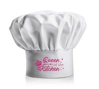 PLIGREAT White Chef Hat Queen of the Kitchen Pink Quote Chef Hat Adjustable Kitchen Cooking Hat Cute Crown Fork Pattern Cooking Cap for Women Mom Wife Grandmother Sister Friend