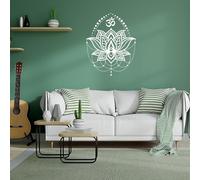 PLIGREAT White Lotus Flower Wall Decals DIY Mandala Removable Vinyl Stickers for Living Room Bedroom Office Hotel Zen Room Meditation Home Background Wall Art Decor Gift