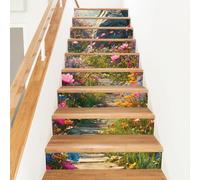 PLIGREAT Wildflower Pathway Stair Risers Decals, 15 Pack Peel and Stick Staircase Stickers Self-Adhesive Creative Art Staircase Murals for Steps DIY Home Hotel Stair Makeover Decor, 18x100cm