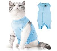 Plimbin Cat Recovery Suit Post Surgery Bodysuit for Cats, Anti-Lick Pet Vest for Kitten Spaying, Professional Recovery Suit for Abdominal Wounds or Skin Diseases (Blue, L)