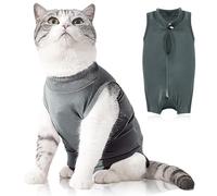 Plimbin Cat Recovery Suit Post Surgery Bodysuit for Cats, Anti-Lick Pet Vest for Kitten Spaying, Professional Recovery Suit for Abdominal Wounds or Skin Diseases (Grey, M)