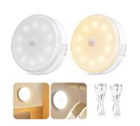 Plimbin Motion Sensor Lights, Rechargeable LED Night Light with White/Warm 2Modes Lights, Magnetic Cordless Wall Lights for Kitchen Stair Bedside Closet Wardrobe Cupboard Cabinet, 2Pcs